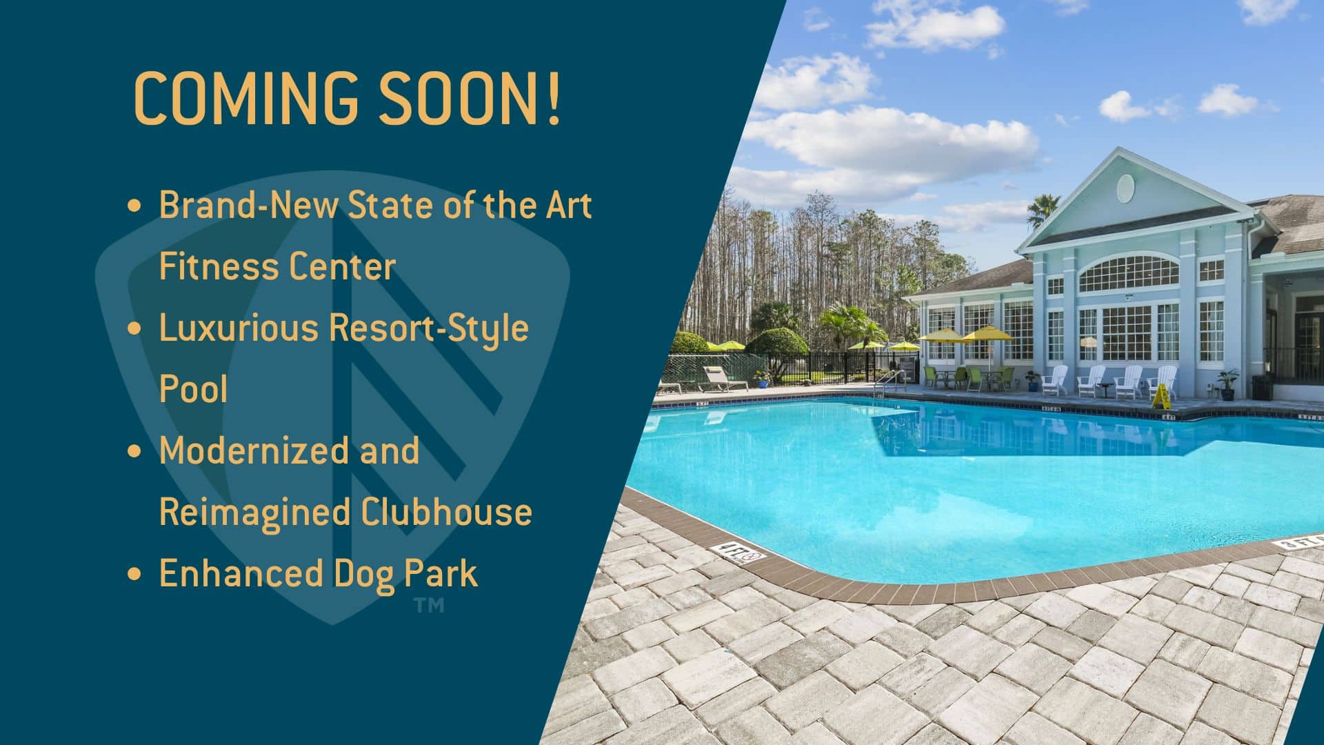 Coming Soon! Brand-new state of the art fitness center, luxurious resort-style pool, modernized and reimagined clubhouse, enhanced dog park.